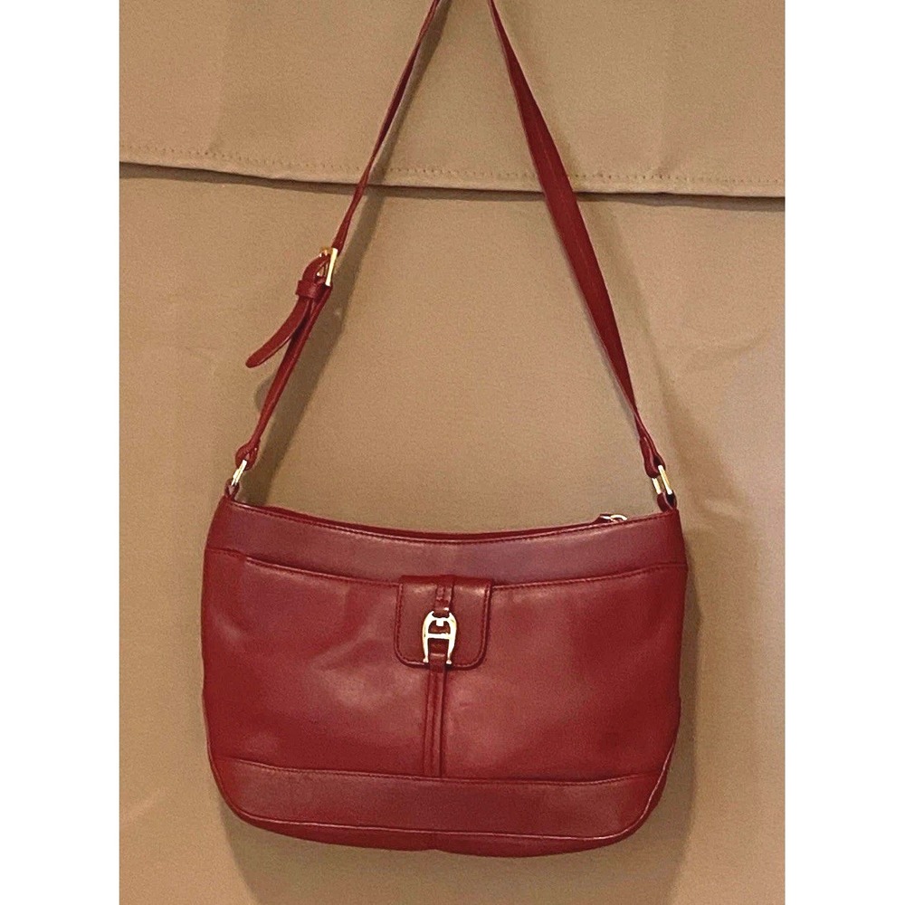 Vintage ETIENNE AIGNER Leather Brass Oxblood Red Handbag Purse Shoulder Bag - Picture 2 of 14